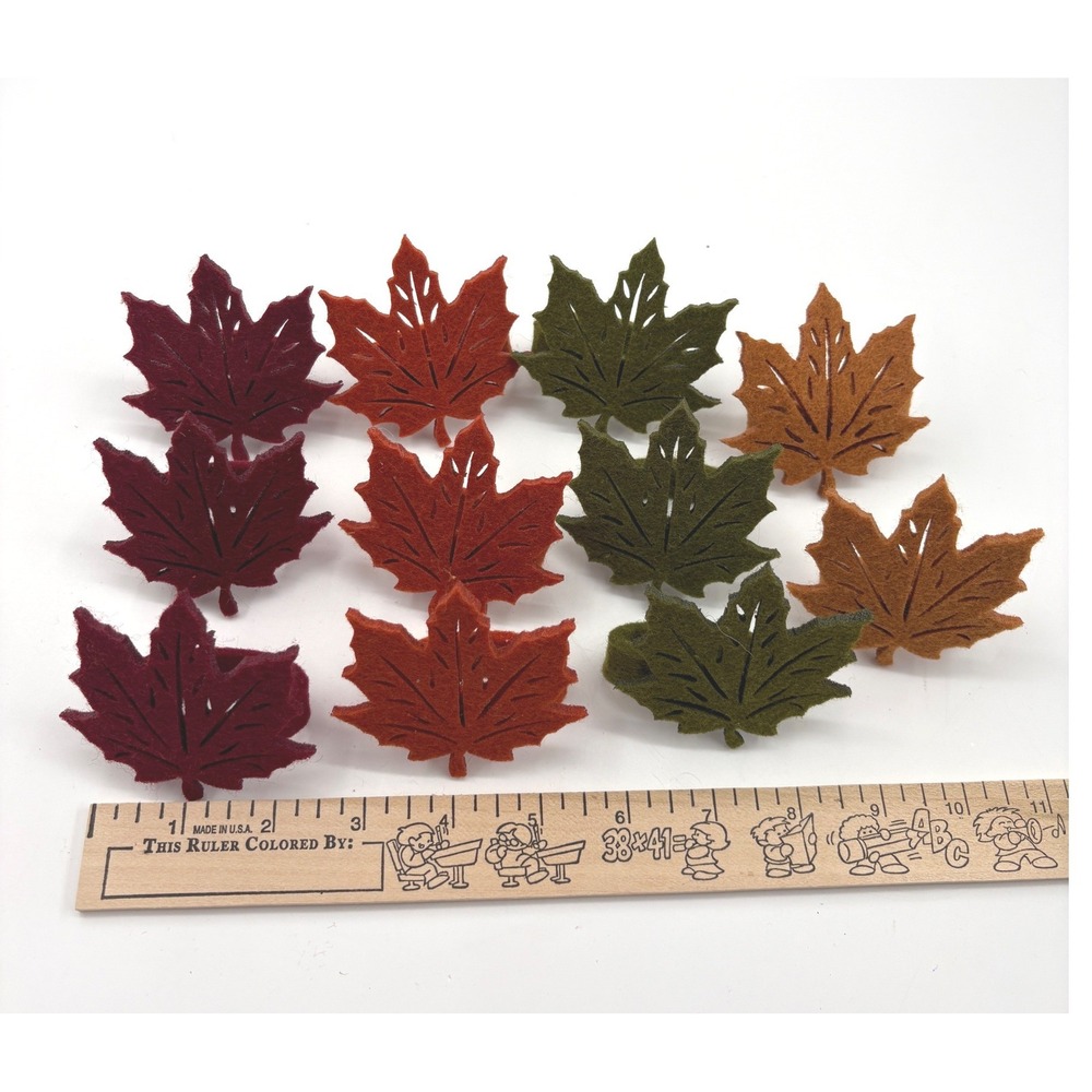 Lot of 11 Vintage Fall Felt Leaf Napkin Rings Autumn Maple Table Decor Set